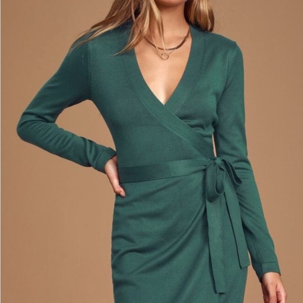Lulu's Green Long Sleeve Wrap Dress
